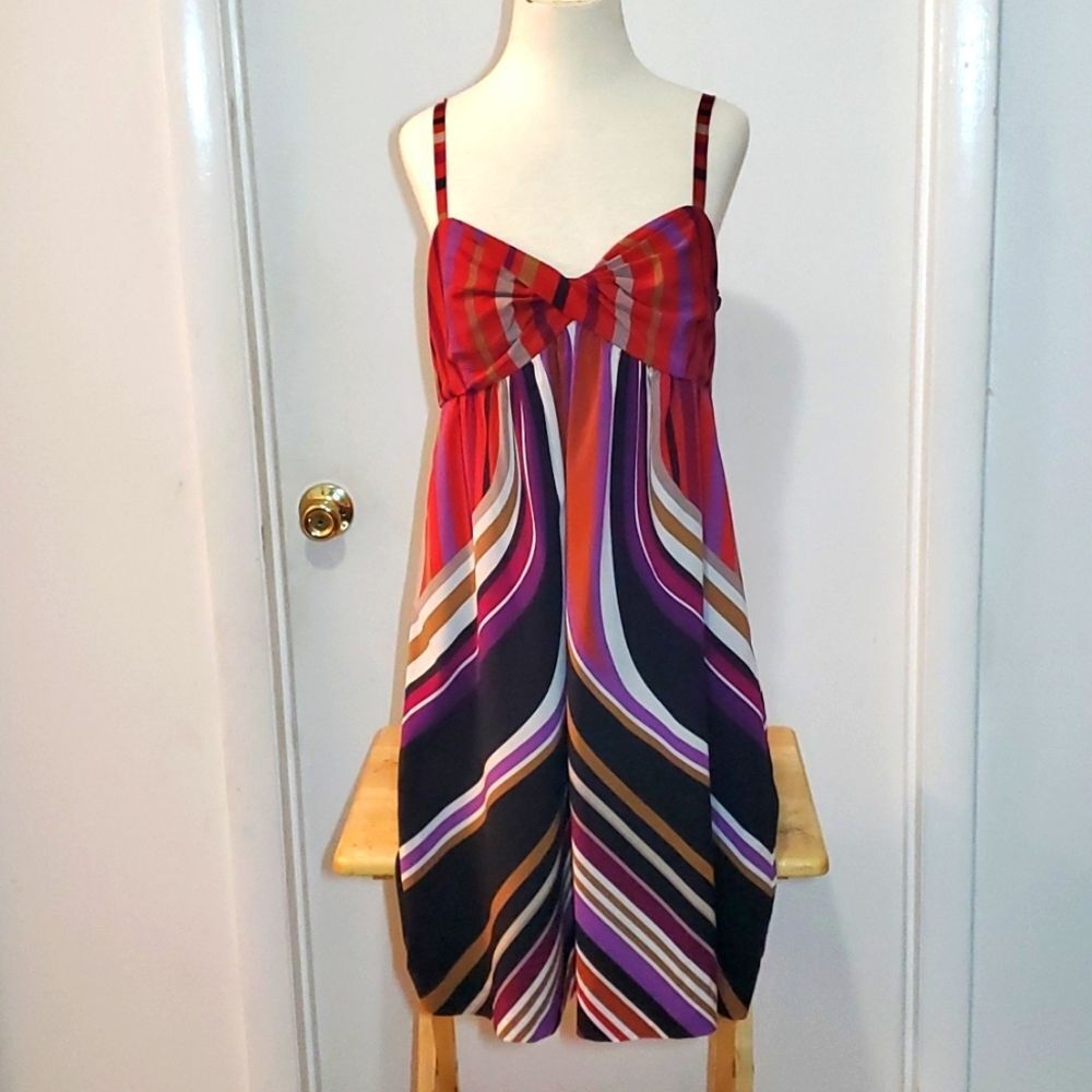 Banana Republic Silk Multi Color Striped Spaghetti Strap Dress Sz 12